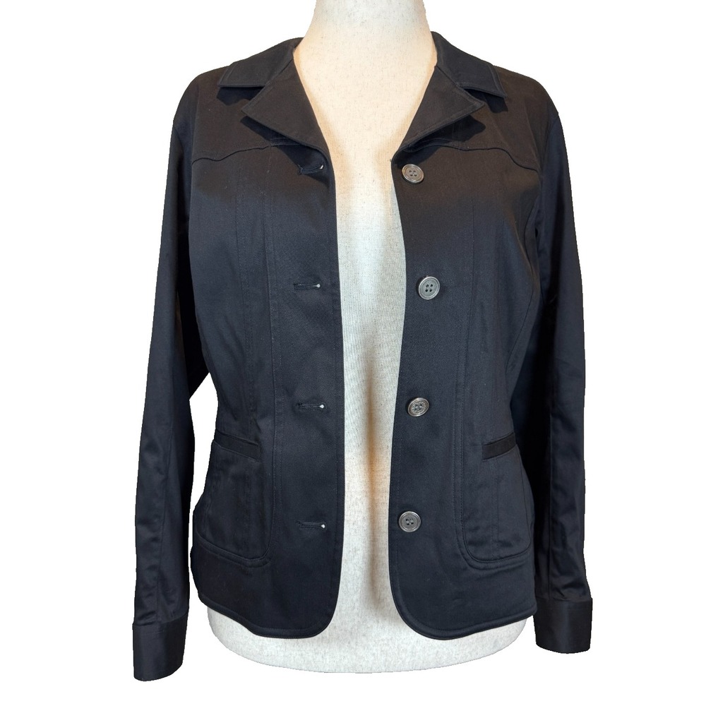 Vintage Additions by Chico's Button Front Blazer Size 1 US M Black Cotton Casual